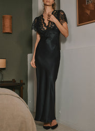 Daniella Satin Noir Cap Sleeve Gown