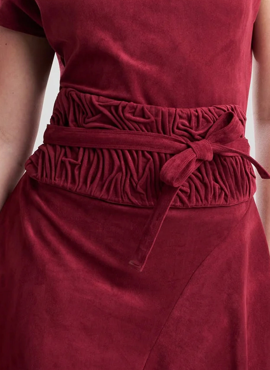 Vegan Luxe Suede Ruby Obi Belt with Texture Embroidery