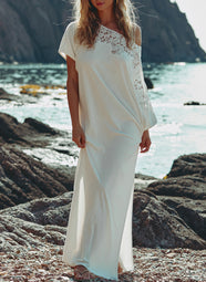 Celeste Eponge Naturel Terry Off Shoulder Maxi Dress