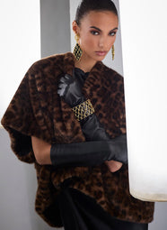 Faux Fur Natural Black Leopard Ruana