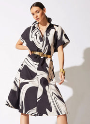 Kaze Black Short Sleeve Trapeze Dress
