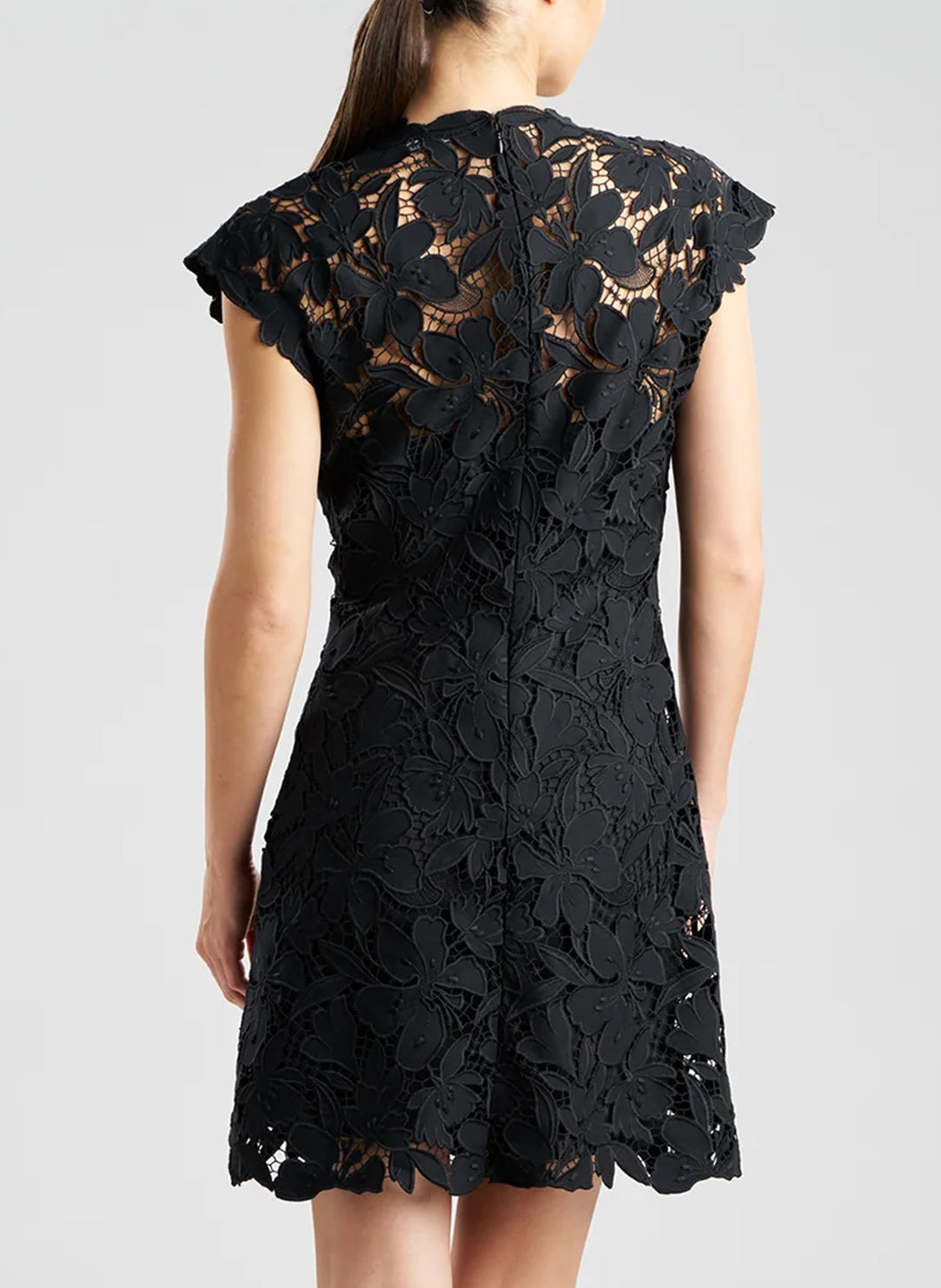 Peony Floral Lace Black Mini Dress