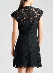 Peony Floral Lace Black Mini Dress