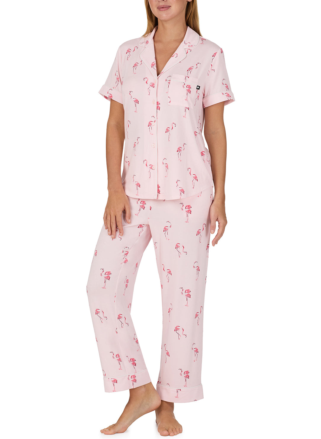 Flamingo Cove Pink Short Sleeved Cropped Pajama Set