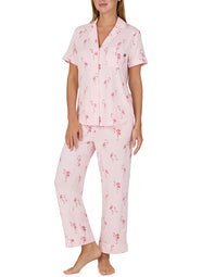 Flamingo Cove Pink Short Sleeved Cropped Pajama Set