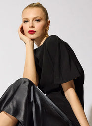 Stretch Crepe Black Asymmetric Draped Top