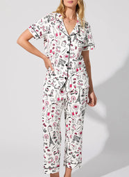 Bonjour Paris White Short Sleeve Cropped PJ Set
