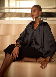 Luxe Satin Black Poet Blouse