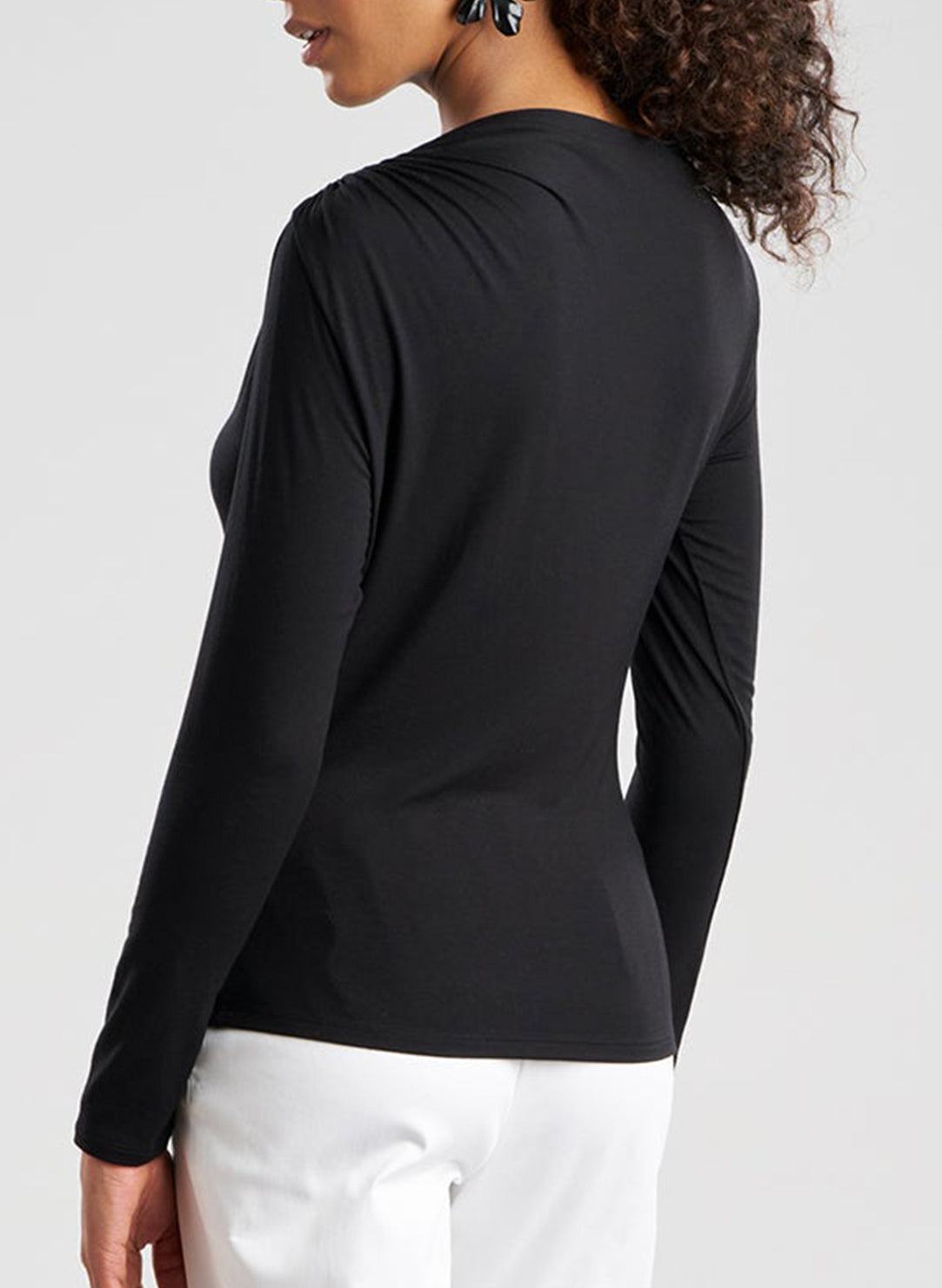 Feather Lightweight Knit Black Ruched Long Sleeve Top
