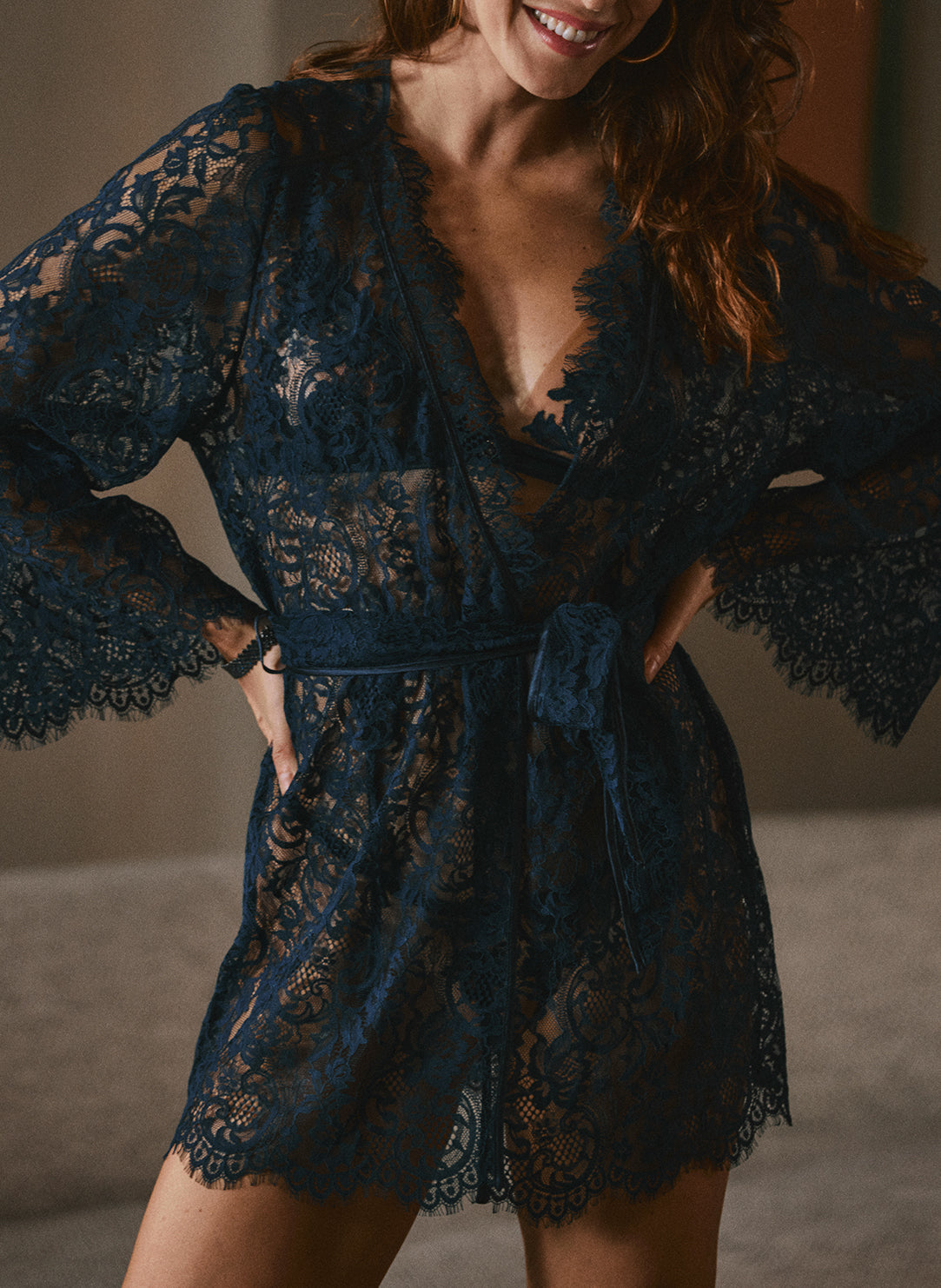 Desiree Satin Nuit Lace Short Robe