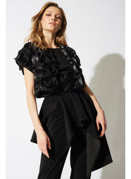 Vegan Luxe Suede Black Vest with 3D Floral Embroidery