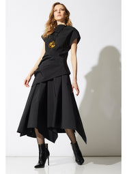 Taffeta Black Asymmetric Draped Top