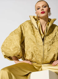 Luxe Satin Gold Embroidered Padded Bomber Jacket