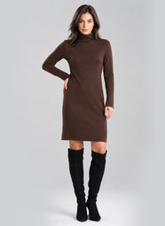 Layering Jersey Dark Chestnut Turtleneck Dress