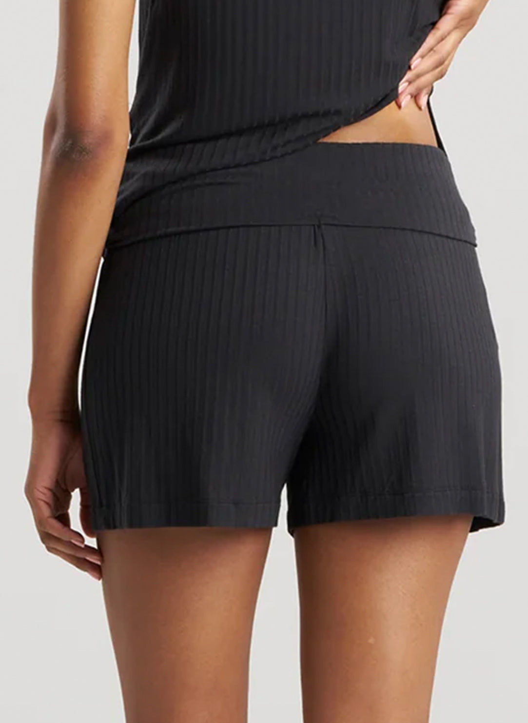 Skye Rib Black Pajama Shorts