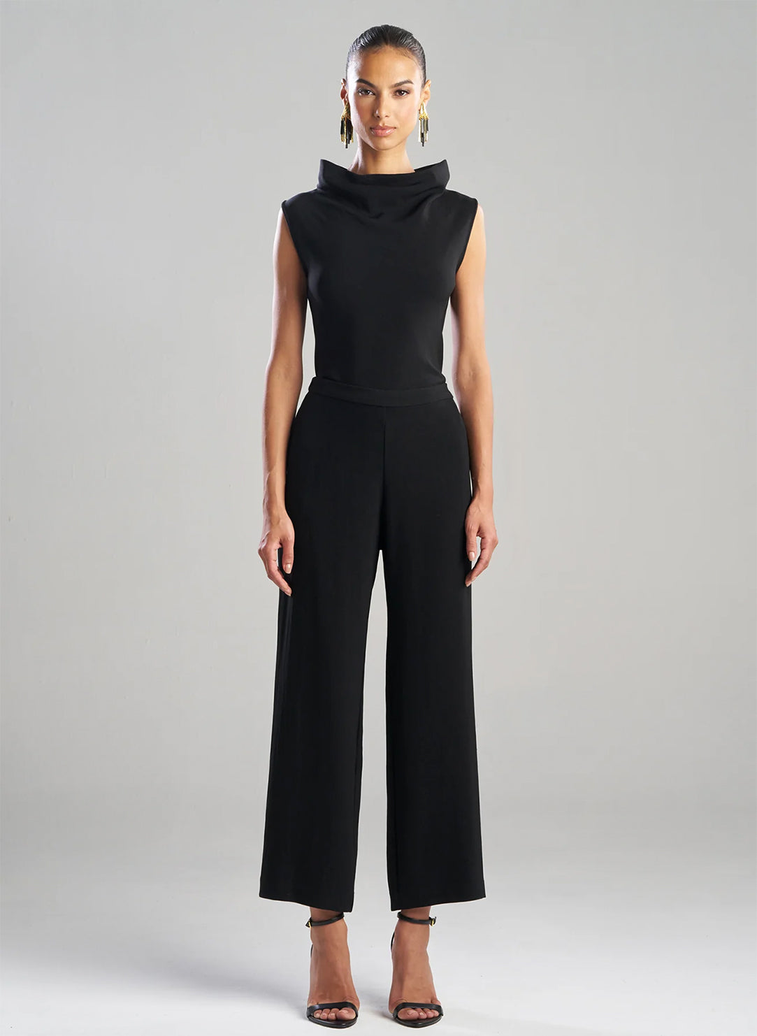 Stretch Crepe Black Pull on Straight Leg Pant
