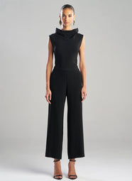 Stretch Crepe Black Pull on Straight Leg Pant