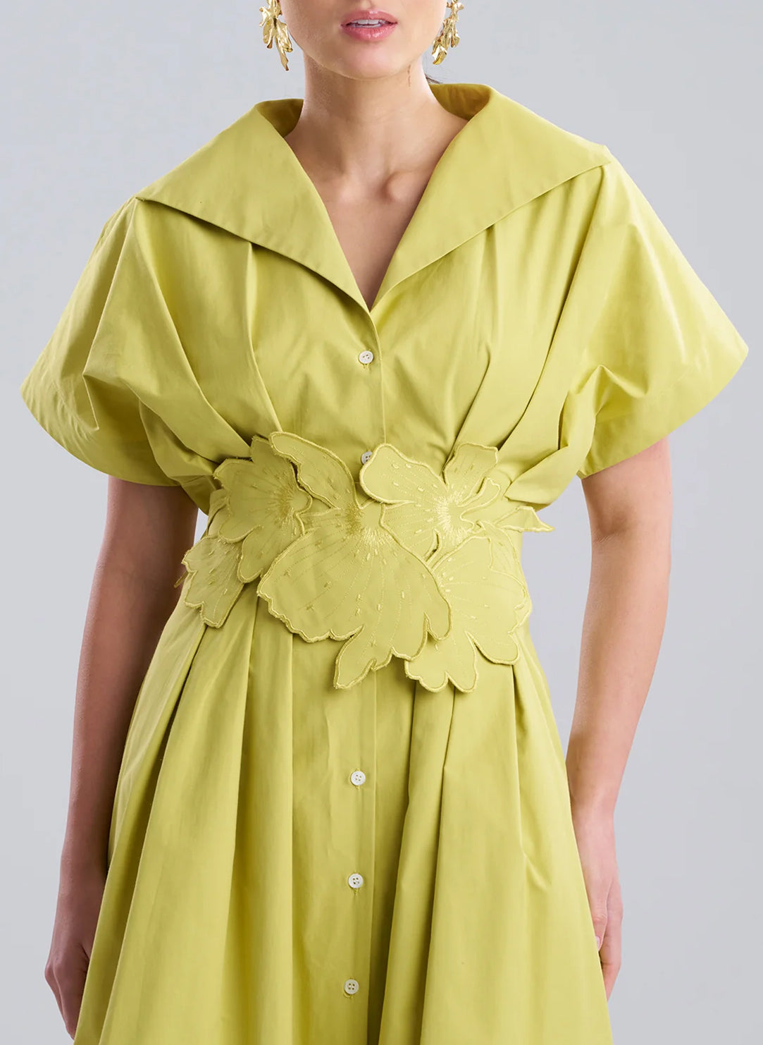 Tech Cotton Taffeta Chartreuse 3D Embroidered Obi Belt