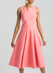 Tech Cotton Taffeta Flamingo Asymmetrical Seam Dress