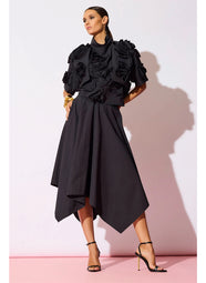 Solid Tech Cotton Taffeta Black 3D Embroidered Bolero
