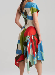 Abstract Palm Cotton Poplin Multi One Shoulder Dress