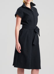 Textured Cotton Jacquard Black Shirt Dress