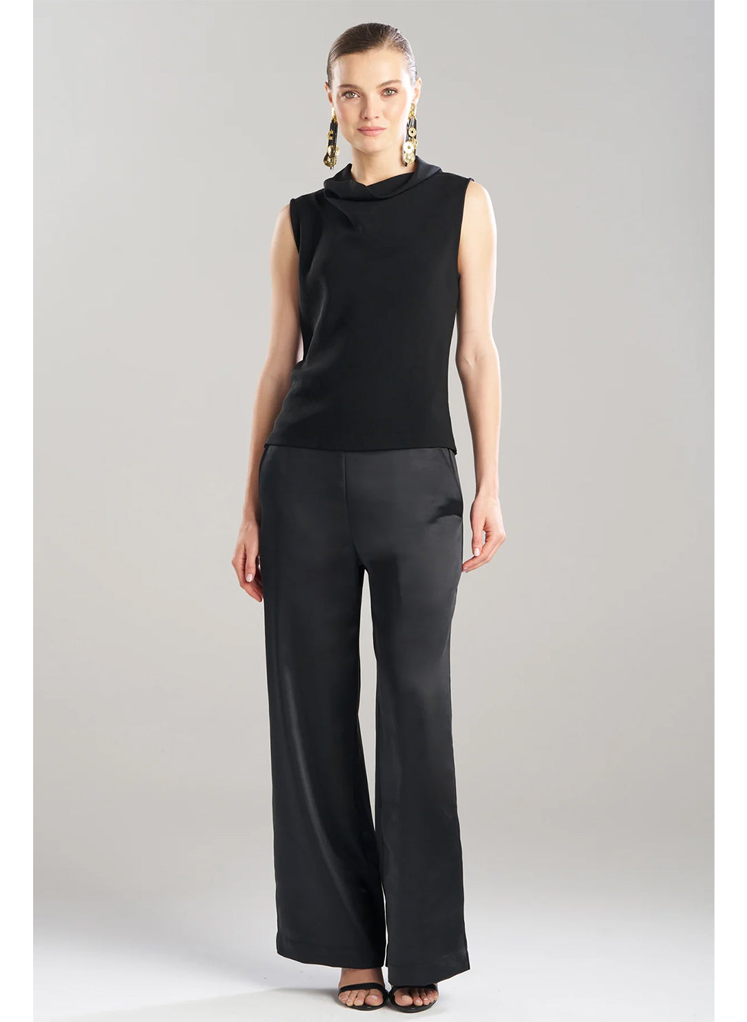 Stretch Crepe Black Funnel Neck Top