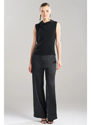Stretch Crepe Black Funnel Neck Top