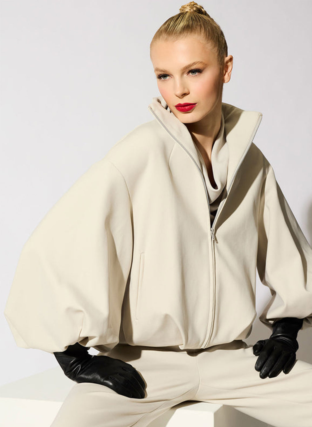 Techno Crepe Pearl Bomber Jacket