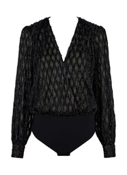 Les Bodys By Aubade Black Long Sleeve Graphic Bodysuit