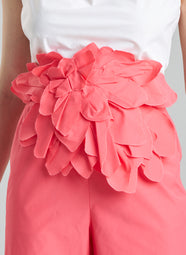 Techno Poplin Coral Obi Belt with Embroidery