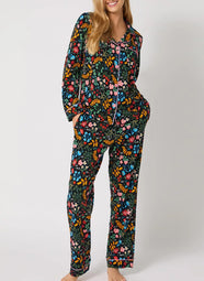 Winter Blooms Black Long Pajama Set
