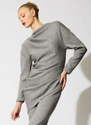 Double Knit Heather Grey Long Sleeve Draped Top