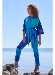 Brushstroke Blue Cotton Chino Side Zip Pant