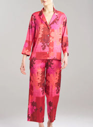 Coromandel Printed Stretch Satin Magenta Notch PJ Set