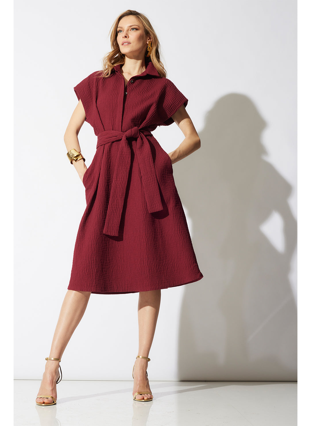 Textured Cotton Jacquard Ruby Shirt Dress