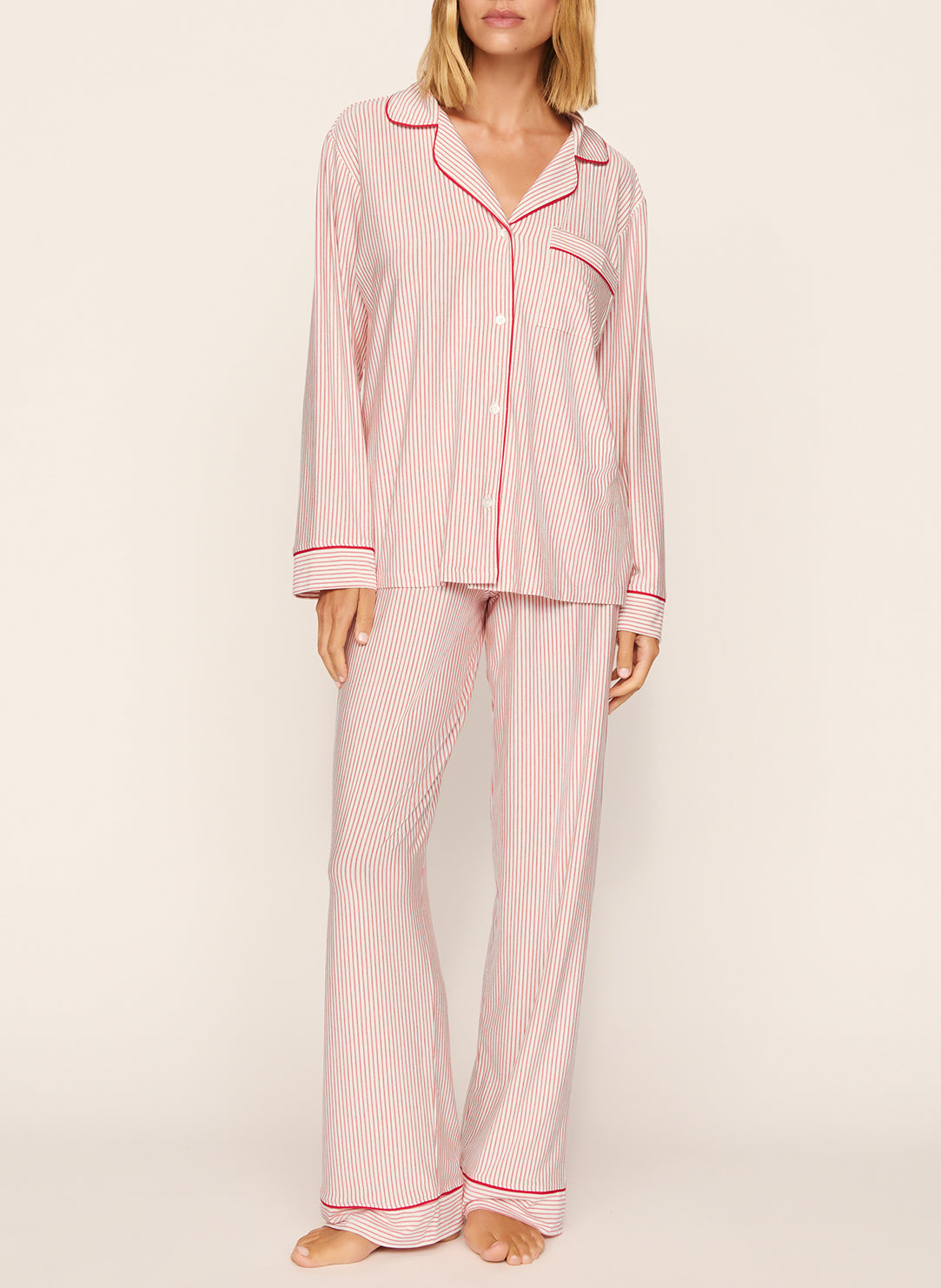 Gisele Printed Duo Stripe Holly Red Pajama Set