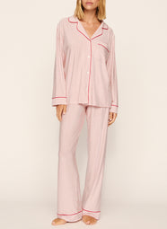 Gisele Printed Duo Stripe Holly Red Pajama Set
