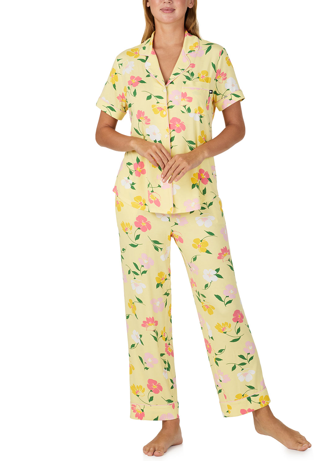 Sunset Garden Yellow Short Sleeved Cropped Pajama Set