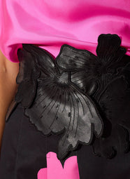 Vegan Luxe Lambskin Black Obi Belt with 3D Embroidery