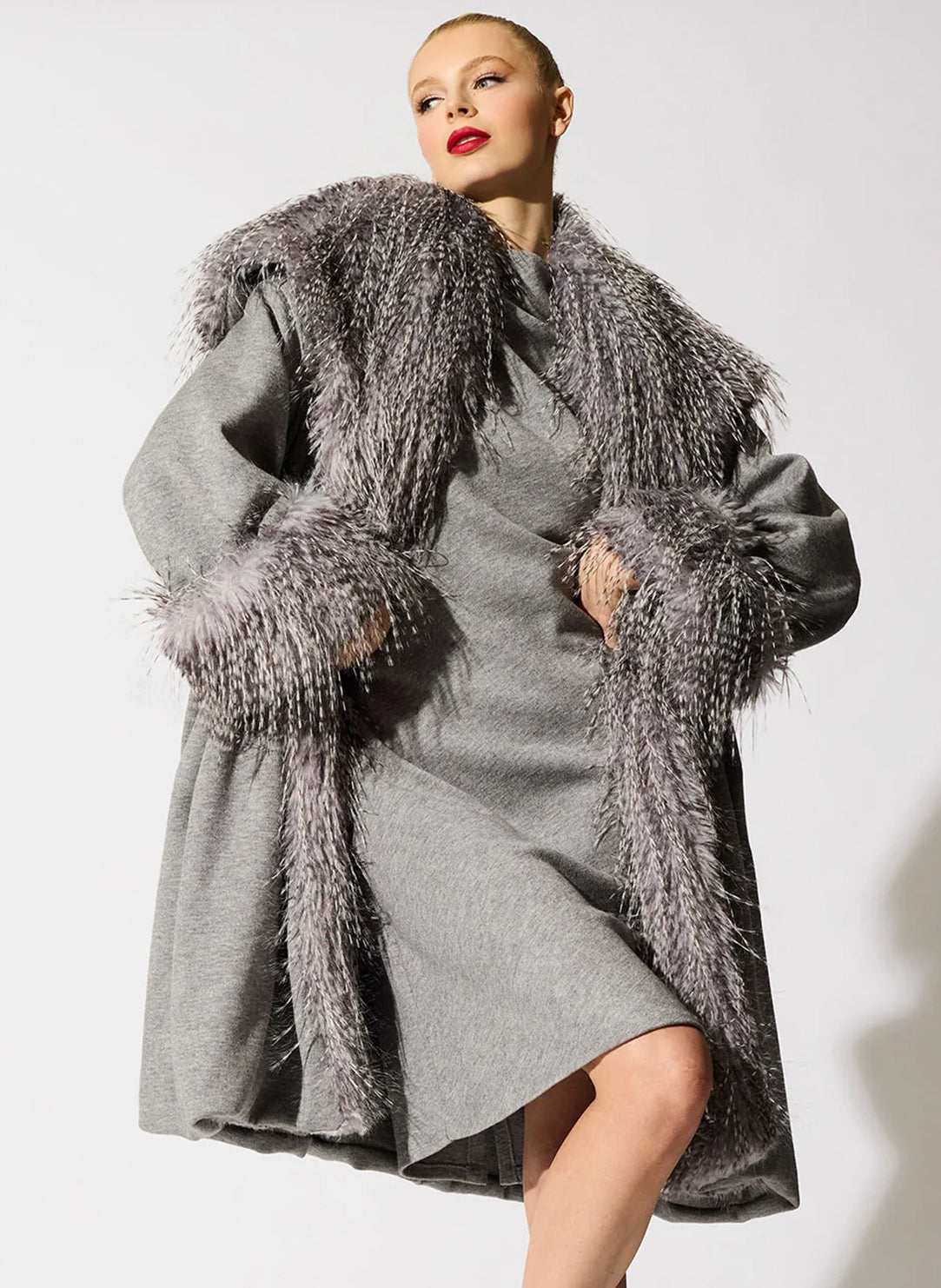 Double Knit Heather Grey Fur Topper