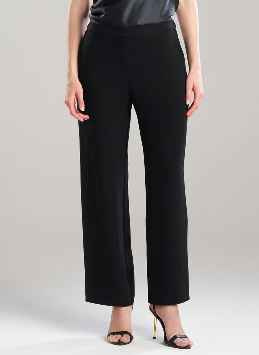 Stretch Crepe Black Pull on Straight Leg Pant