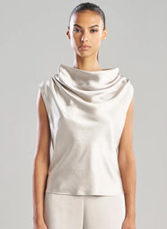 Luxe Satin Pearl Drape Neck Top