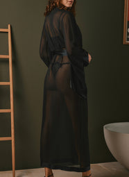 Daniella Mousseline Noir Long Silk Chiffon Robe