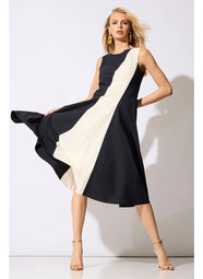 Color Blocked Tech Cotton Taffeta Black/White Asymetric Seam Dress