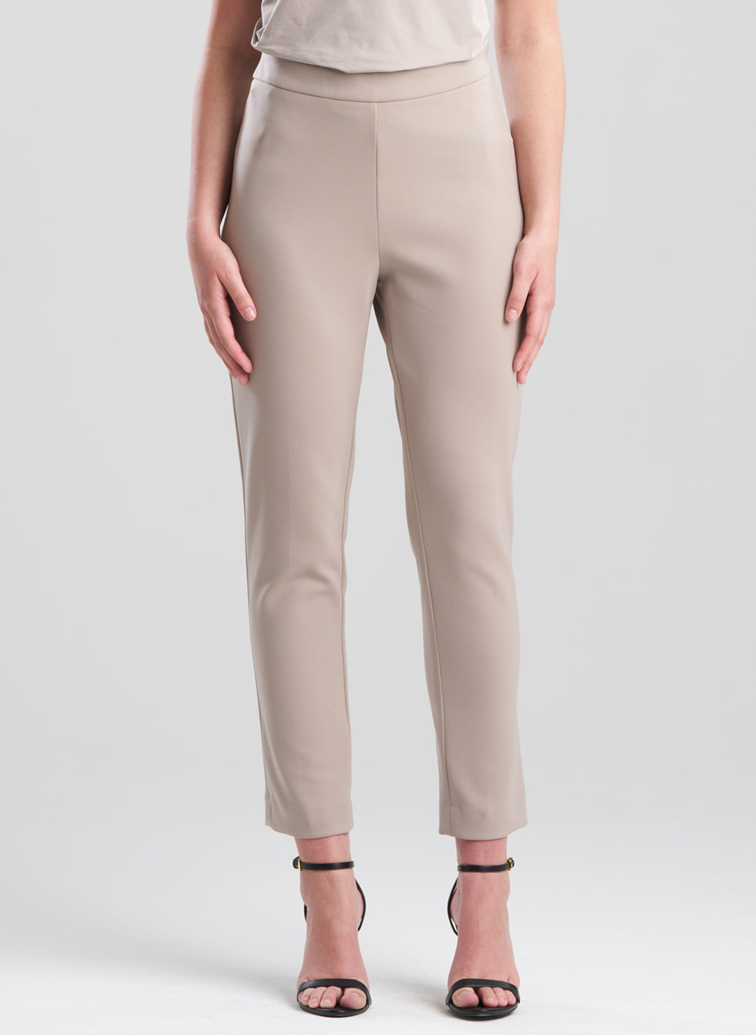 Techno Crepe Taupe Side Zip Ankle Pants