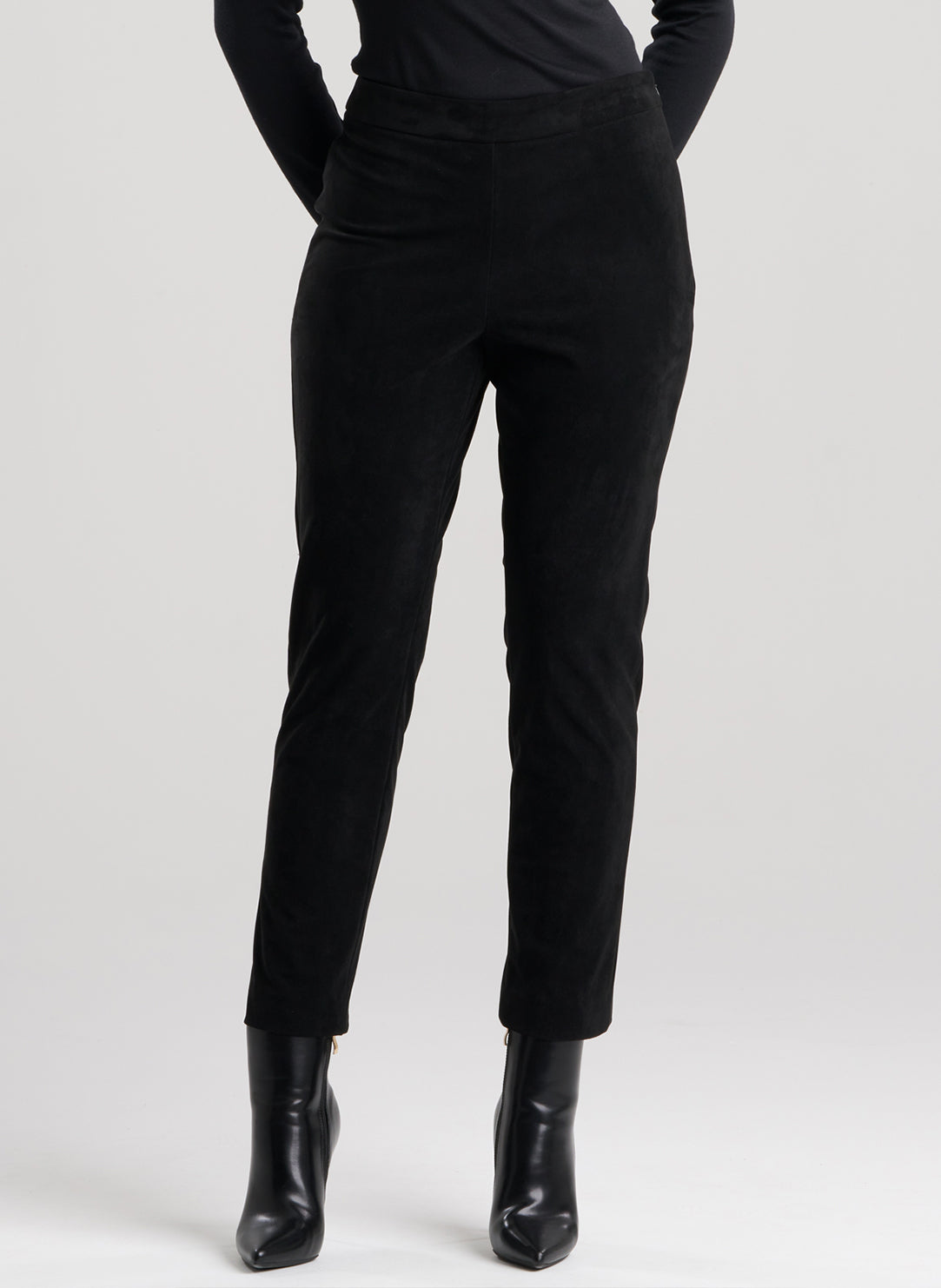 Vegan Luxe Suede Black Side Zip Ankle Pants