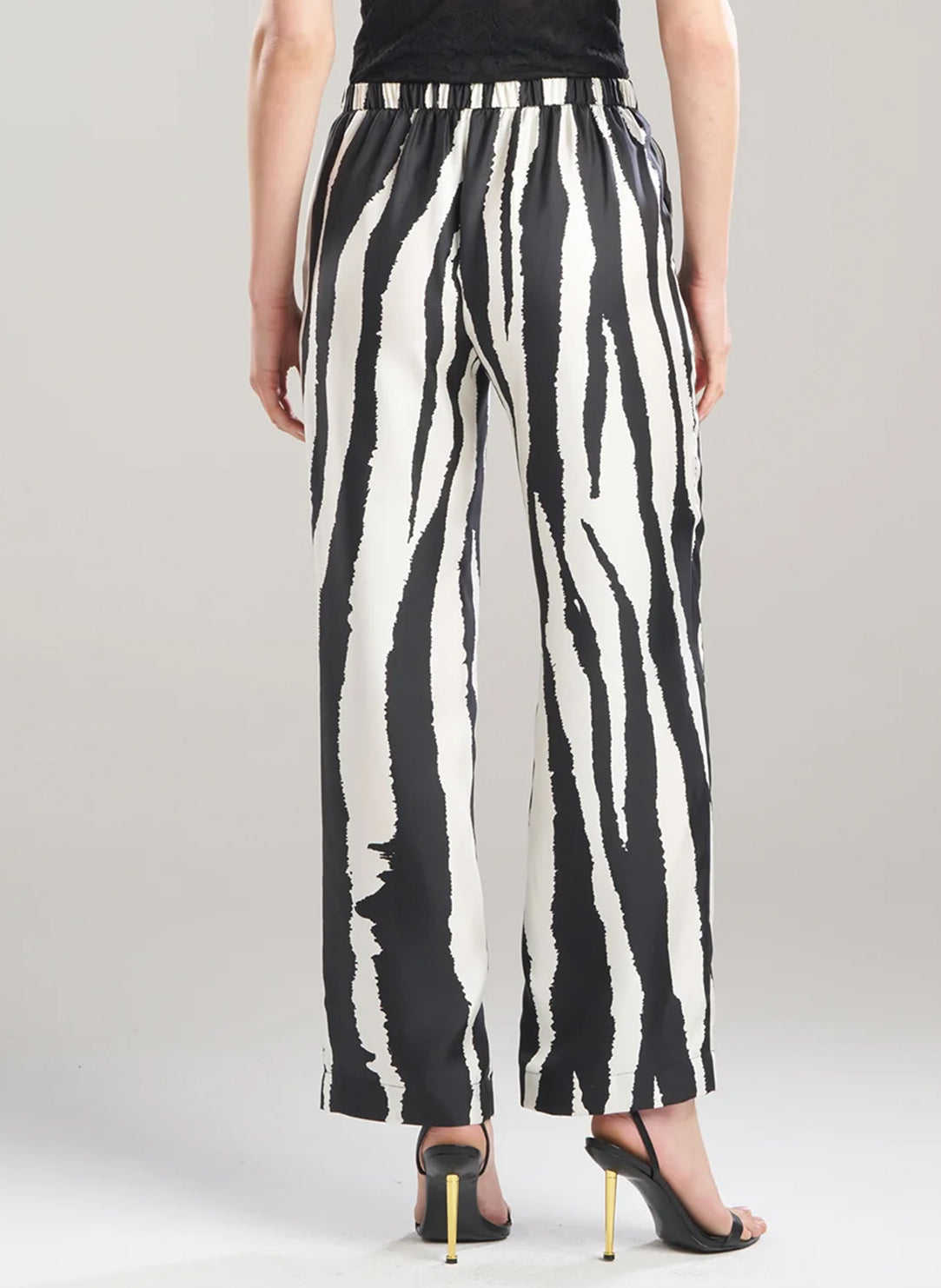 Zebra Silk Twill Black/White Pull on Straight Leg Pant