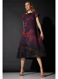 Niji Tie Dye Taffeta Red Trapeze Dress