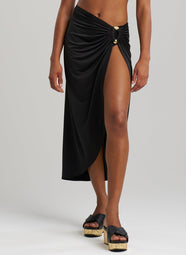 Solid Jersey Black Pareo w/ Hammered Brass Ring